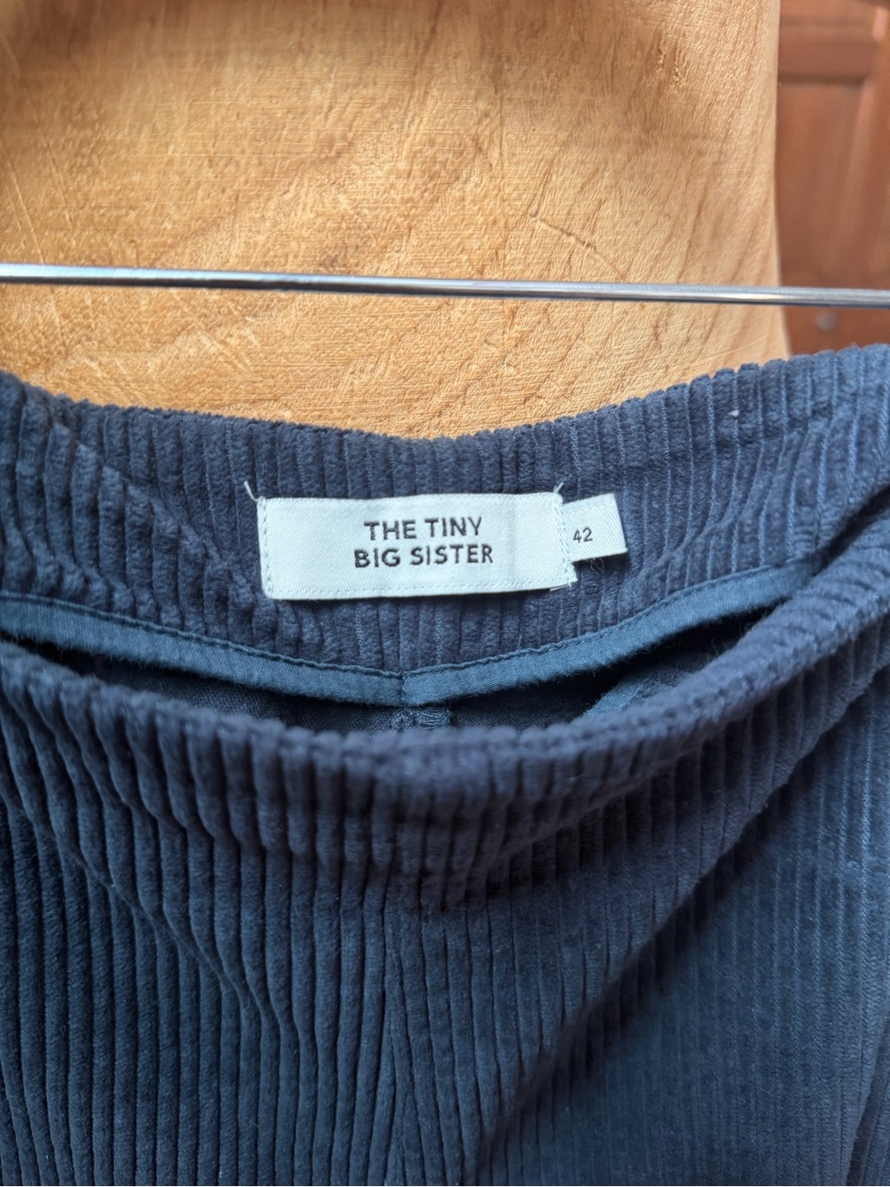 High-Rise Navy Ribbed Wide-Leg Trousers - Picture 2 of 5